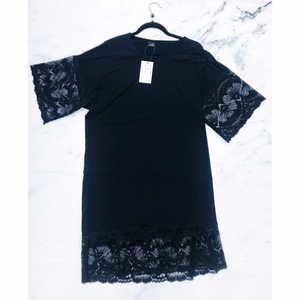 T-shirt kjóll Polyester + Blúnda-BRÁ
