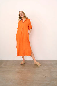 Bellis caftan kjóll frá Cream úr hör- orange