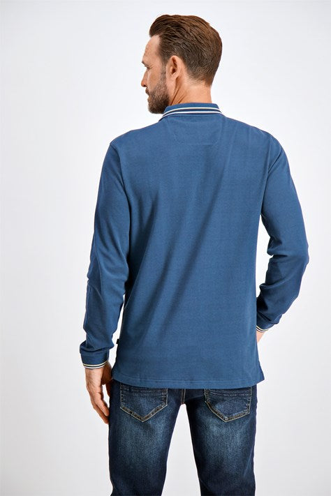 Langerma pólóbolur frá Bison -chine blue