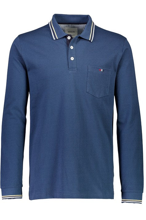 Langerma pólóbolur frá Bison -chine blue